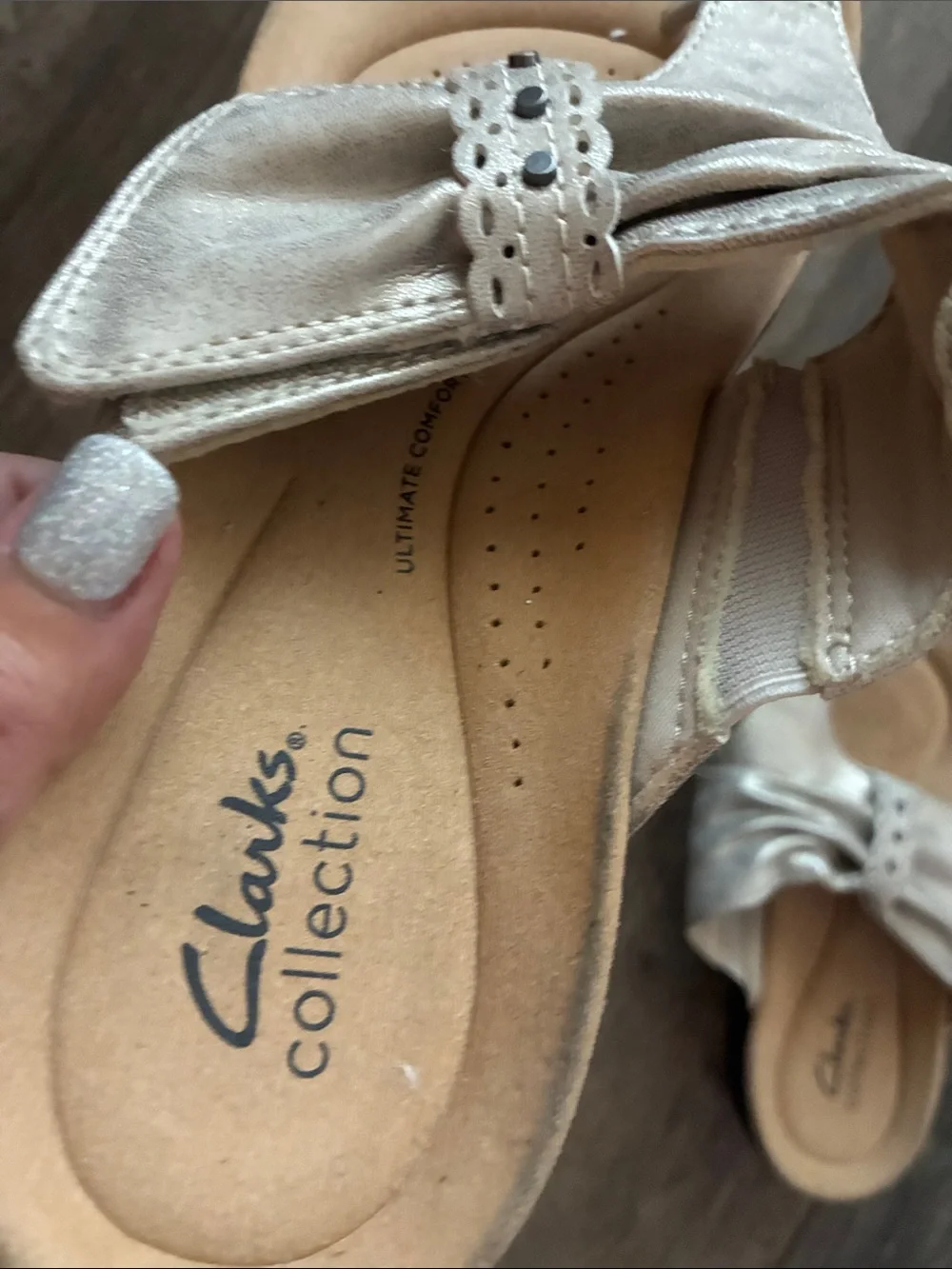 Clarks metallic champagne Laurieann Arla sandals